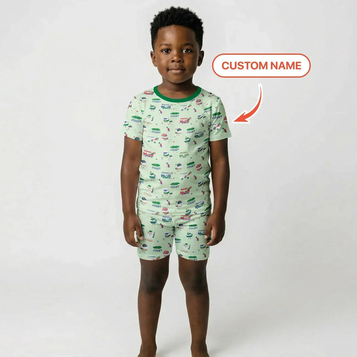 Cute Golf ball Bamboo Two Piece Short Sleeve Shorts Pajama Set