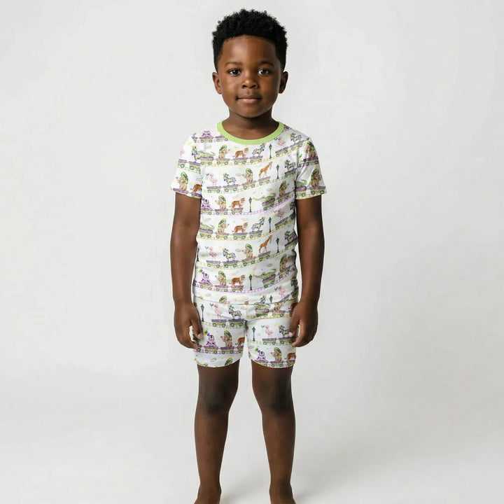 Mardi Gras Jungle Krewe Bamboo Two Piece Short Sleeve Shorts Pajama Set