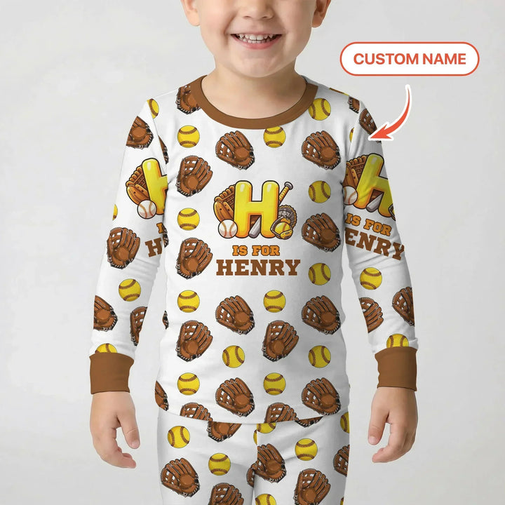 Softball Patterns Customized Bamboo Two Piece Long Sleeve Pajama Set