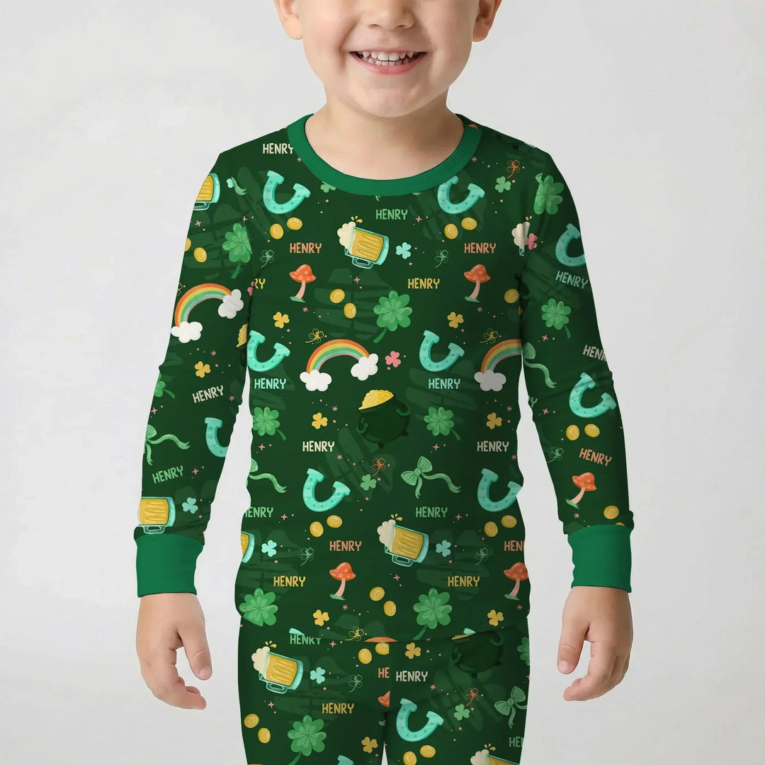 Custom Name Sprinkle Of Luck Bamboo Two Piece Long Sleeve Pajama Set