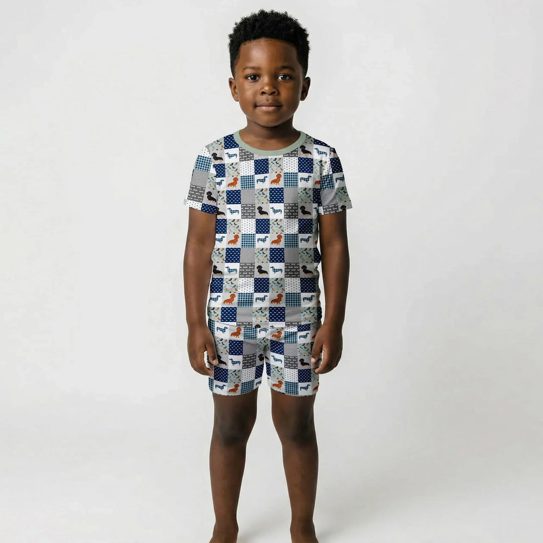 Playful Dachshund Delight Bamboo Two Piece Short Sleeve Shorts Pajama Set