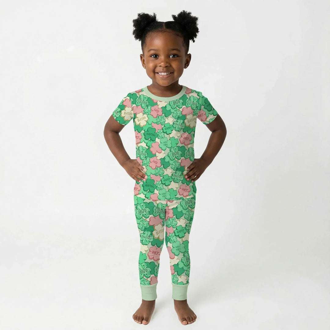 Lucky Vibes Shamrock Bamboo Two Piece Short Sleeve Pajama Set