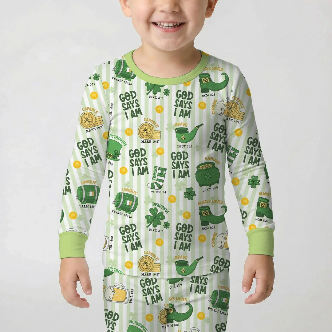 God Says I Am - Lucky & Loved Bamboo Two Piece Long Sleeve Pajama Set