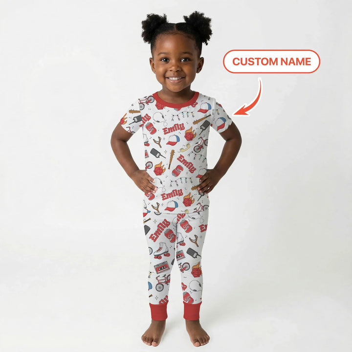 Custom Name Kids Adventure Bamboo Two Piece Short Sleeve Pajama Set