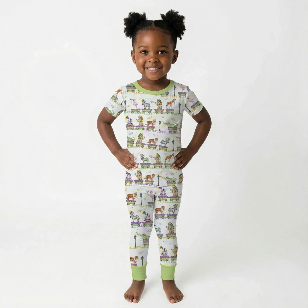 Mardi Gras Jungle Krewe Bamboo Two Piece Short Sleeve Pajama Set