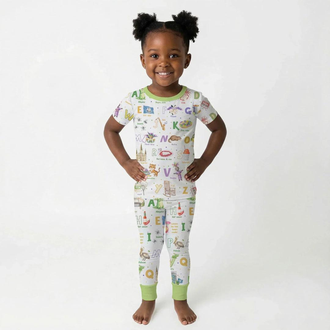 Alphabet of Lousiana Bamboo Two Piece Short Sleeve Pajama Set