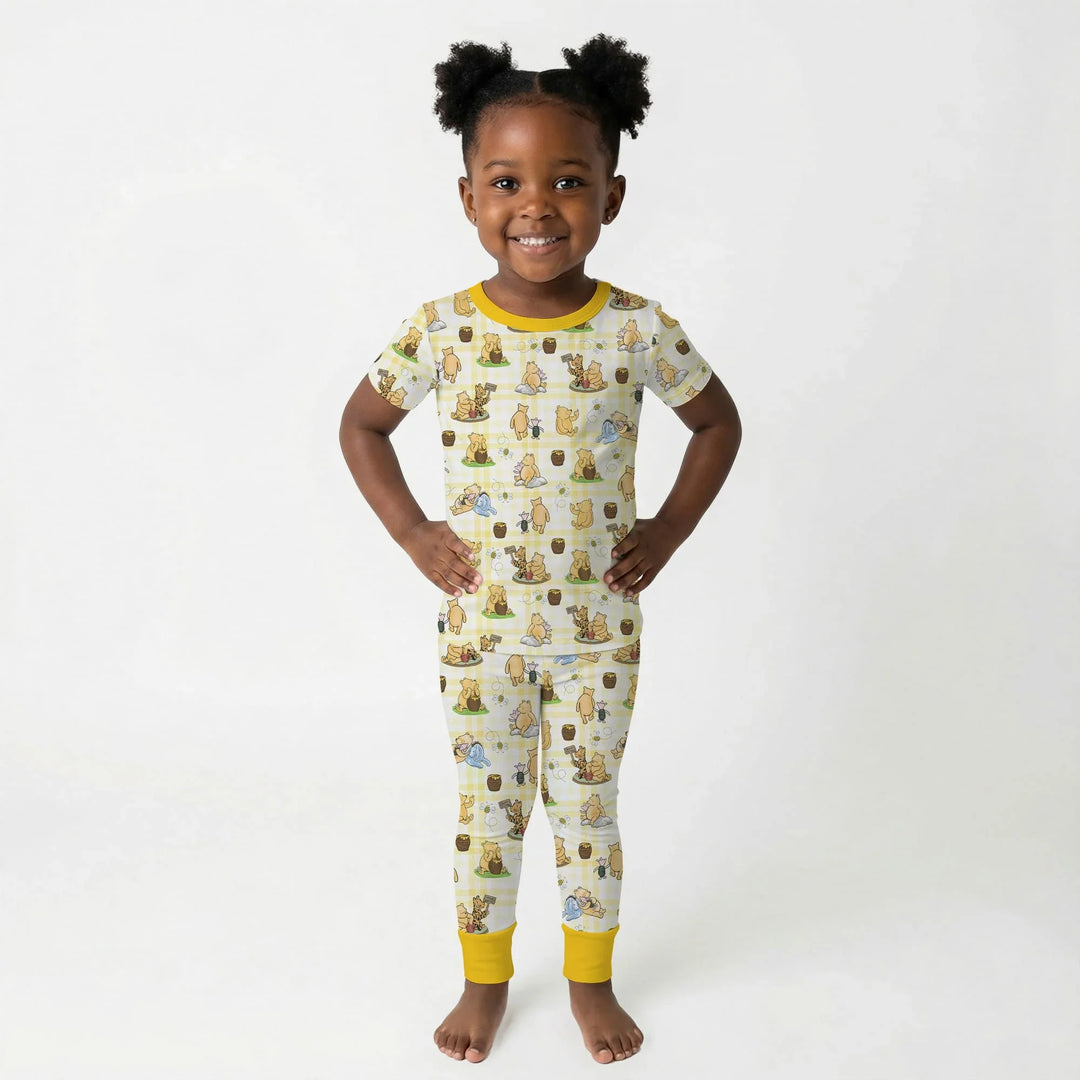 Bear & Friends Yellow Plaid Bamboo Two Piece Short Sleeve Pajama Set