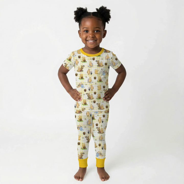 Bear & Friends Yellow Plaid Bamboo Two Piece Short Sleeve Pajama Set