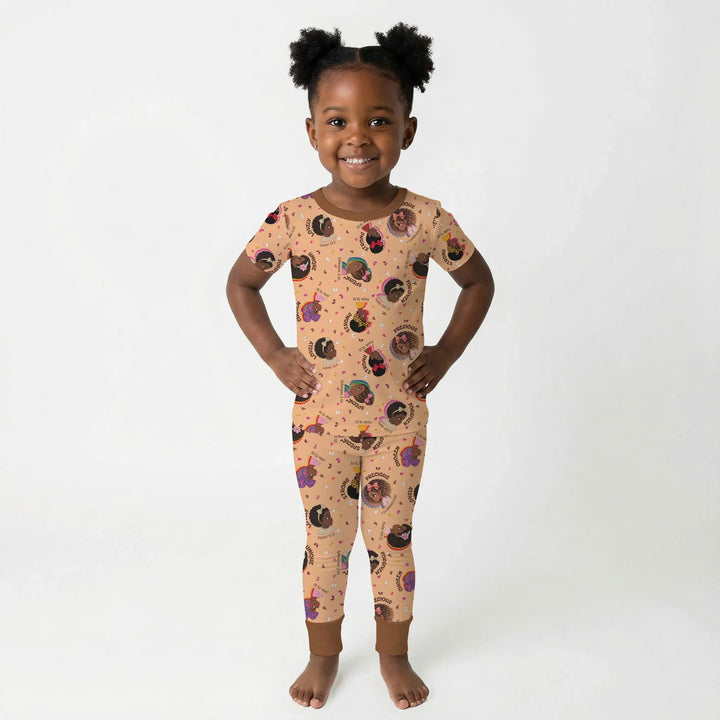 Empowered African Girl Bamboo Two Piece Short Sleeve Pajama Set