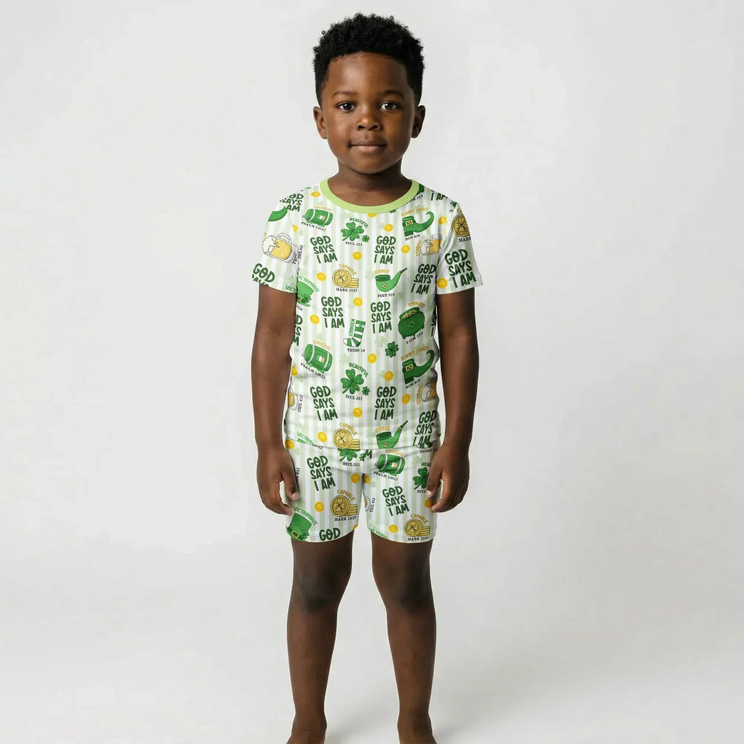 God Says I Am - Lucky & Loved Bamboo Two Piece Short Sleeve Shorts Pajama Set