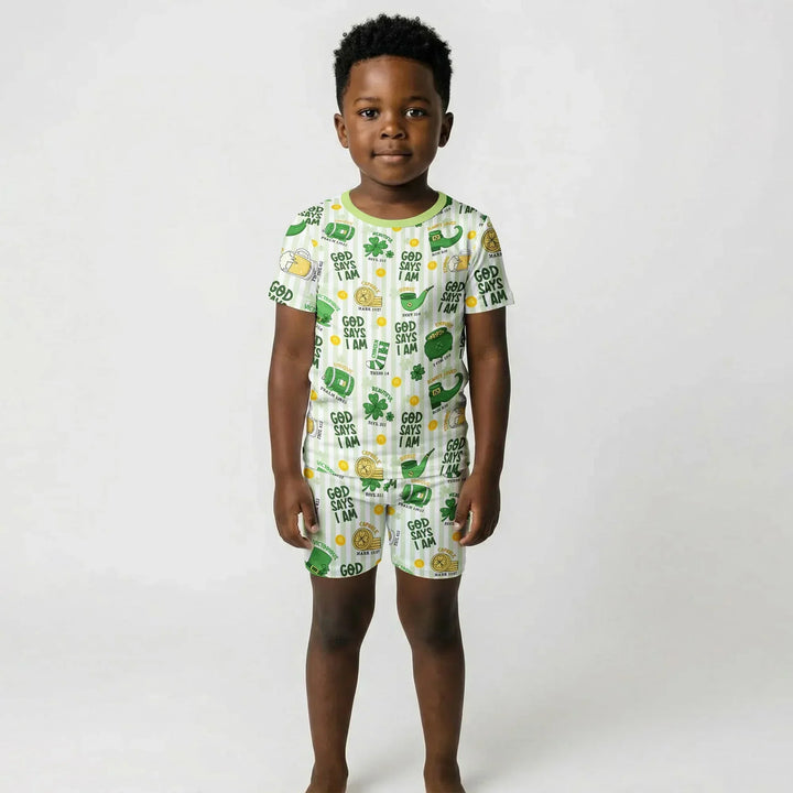 God Says I Am - Lucky & Loved Bamboo Two Piece Short Sleeve Shorts Pajama Set