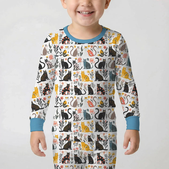 Botanical Cats Bamboo Two Piece Long Sleeve Pajama Set