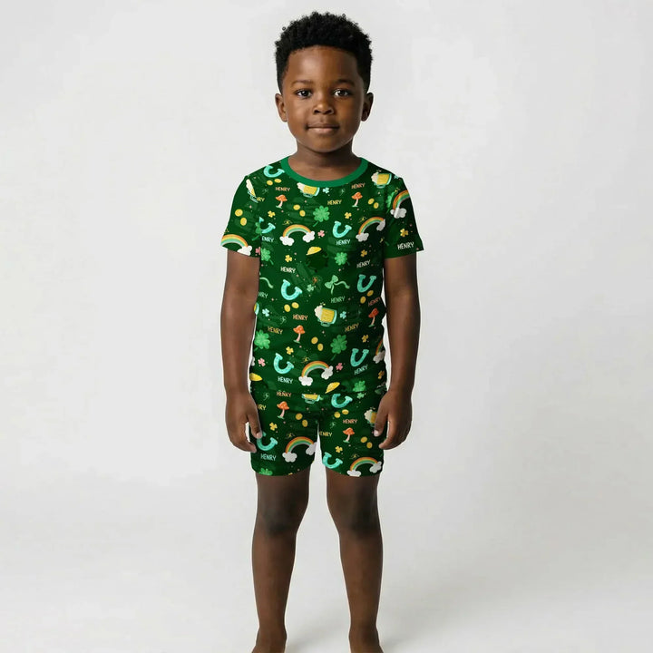 Custom Name Sprinkle Of Luck Bamboo Two Piece Short Sleeve Shorts Pajama Set