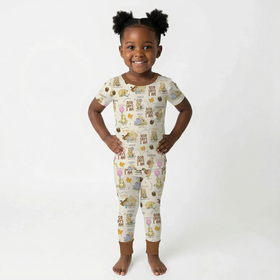 God Says I Am – Little Blessings Bamboo Two Piece Short Sleeve Pajama Set