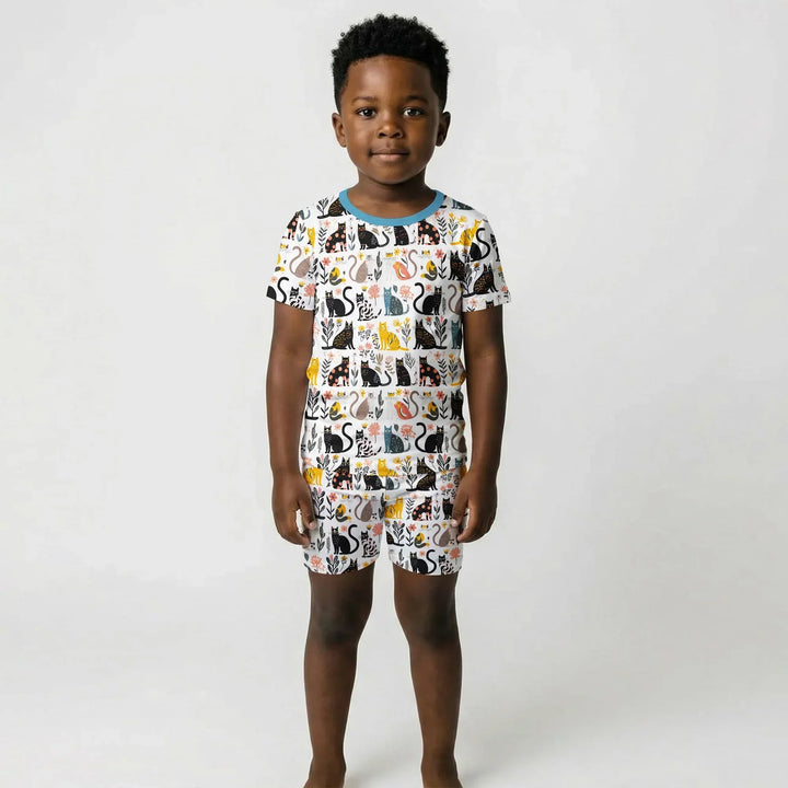 Botanical Cats Bamboo Two Piece Short Sleeve Shorts Pajama Set