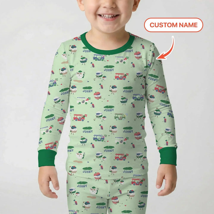 Cute Golf ball Bamboo Two Piece Long Sleeve Pajama Set