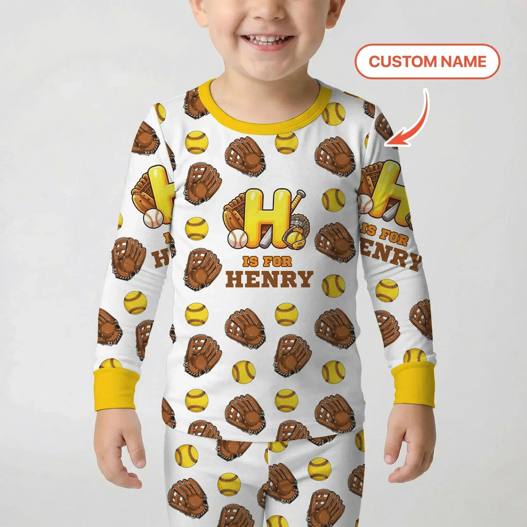 Softball Patterns Customized Bamboo Two Piece Long Sleeve Pajama Set