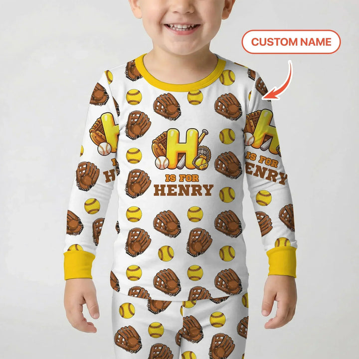 Softball Patterns Customized Bamboo Two Piece Long Sleeve Pajama Set
