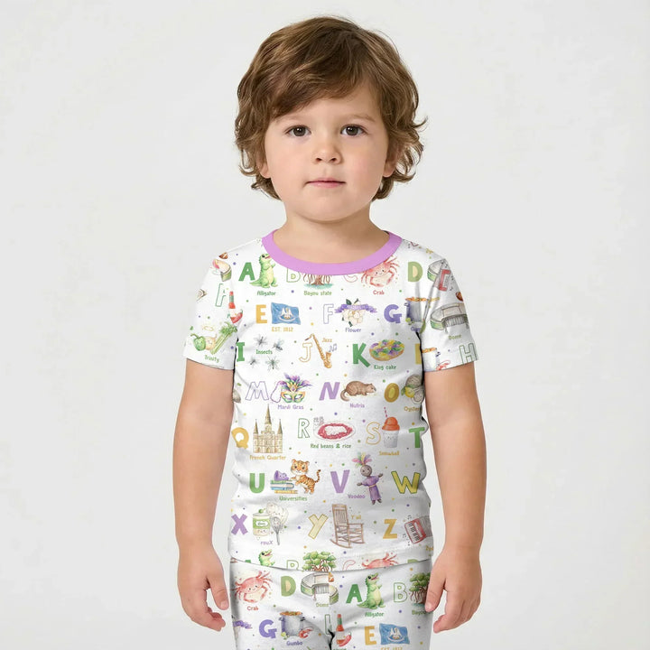 Alphabet of Lousiana Bamboo Two Piece Short Sleeve Shorts Pajama Set