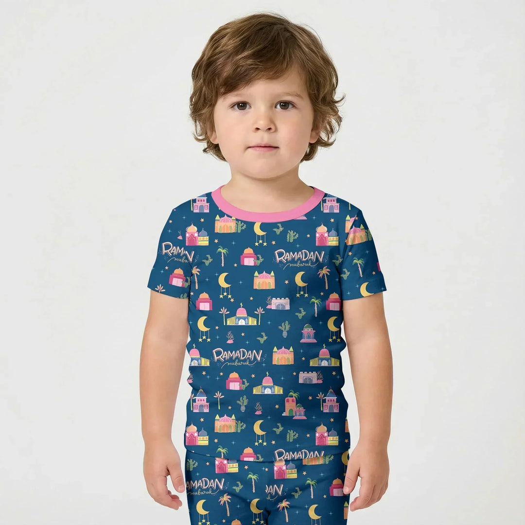 Ramadan Kareem Family Matching Bamboo Two Piece Short Sleeve Shorts Pajama Set