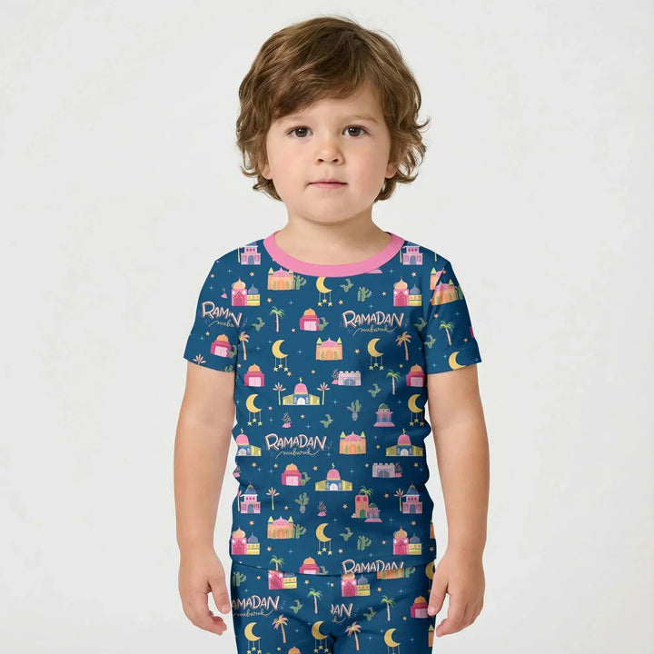 Ramadan Kareem Family Matching Bamboo Two Piece Short Sleeve Shorts Pajama Set