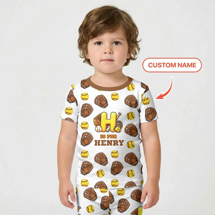Softball Patterns Customized Bamboo Two Piece Short Sleeve Shorts Pajama Set