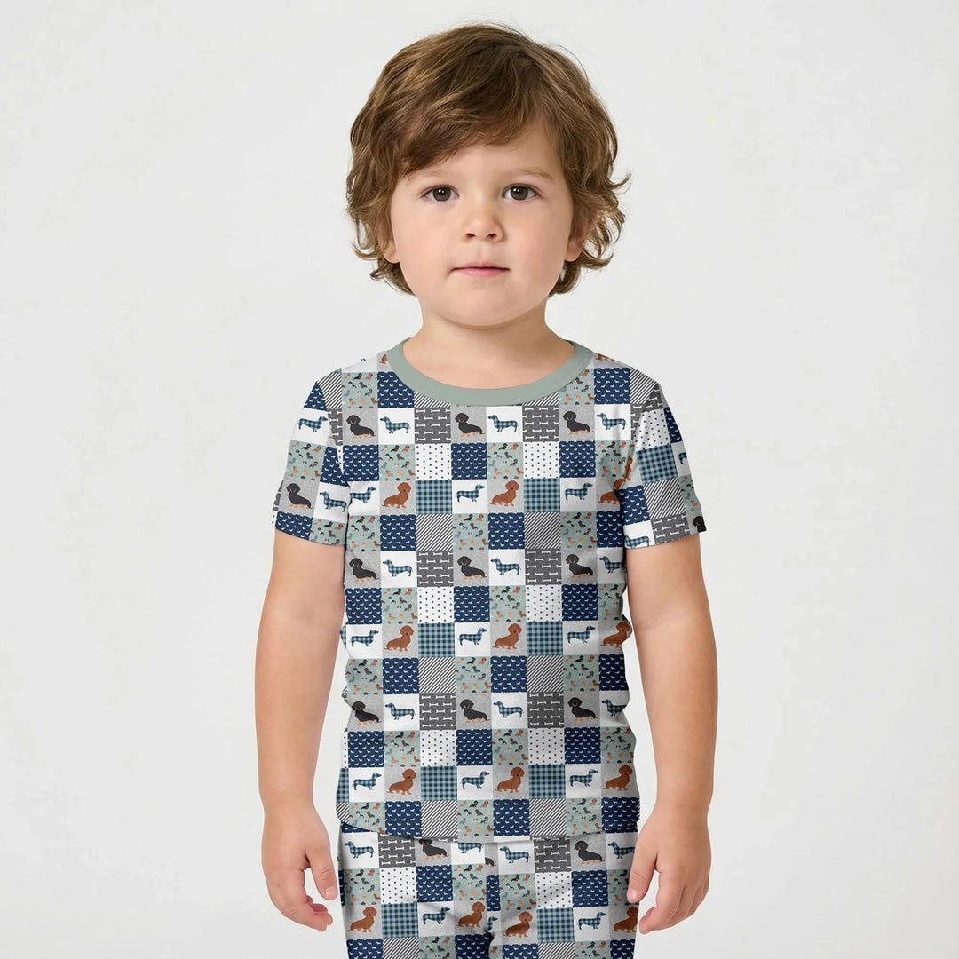 Playful Dachshund Delight Bamboo Two Piece Short Sleeve Shorts Pajama Set