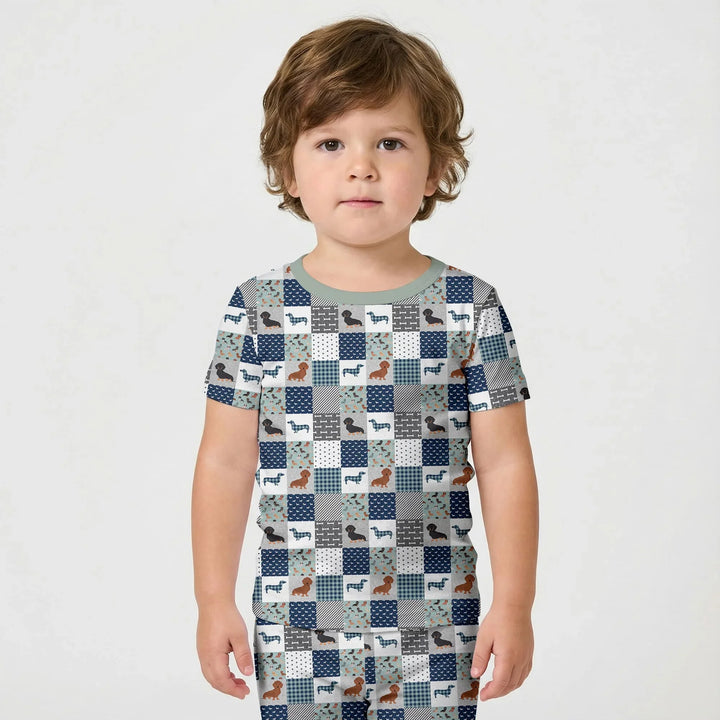 Playful Dachshund Delight Bamboo Two Piece Short Sleeve Shorts Pajama Set