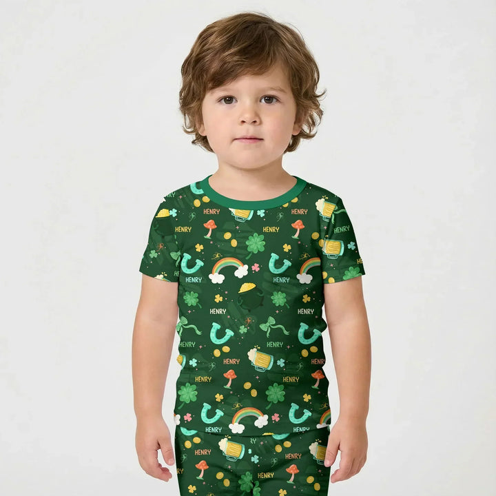 Custom Name Sprinkle Of Luck Bamboo Two Piece Short Sleeve Shorts Pajama Set