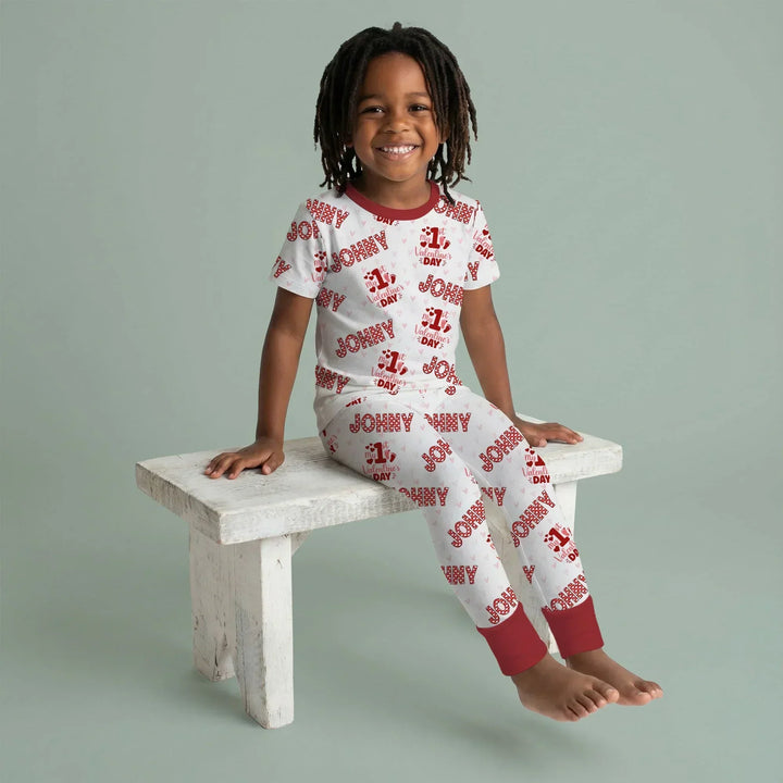Custom Name My 1st Valentine's Day Bamboo Two Piece Short Sleeve Pajama Set