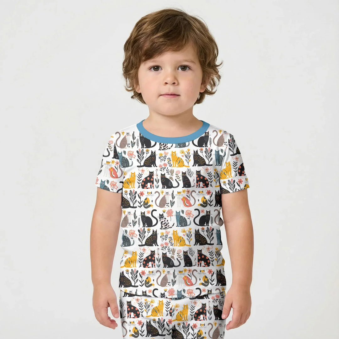 Botanical Cats Bamboo Two Piece Short Sleeve Shorts Pajama Set