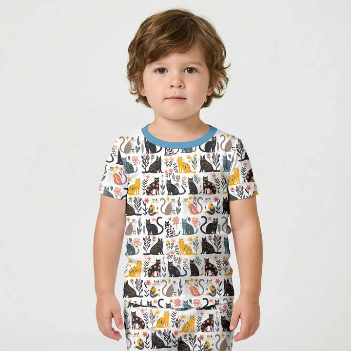 Botanical Cats Bamboo Two Piece Short Sleeve Shorts Pajama Set