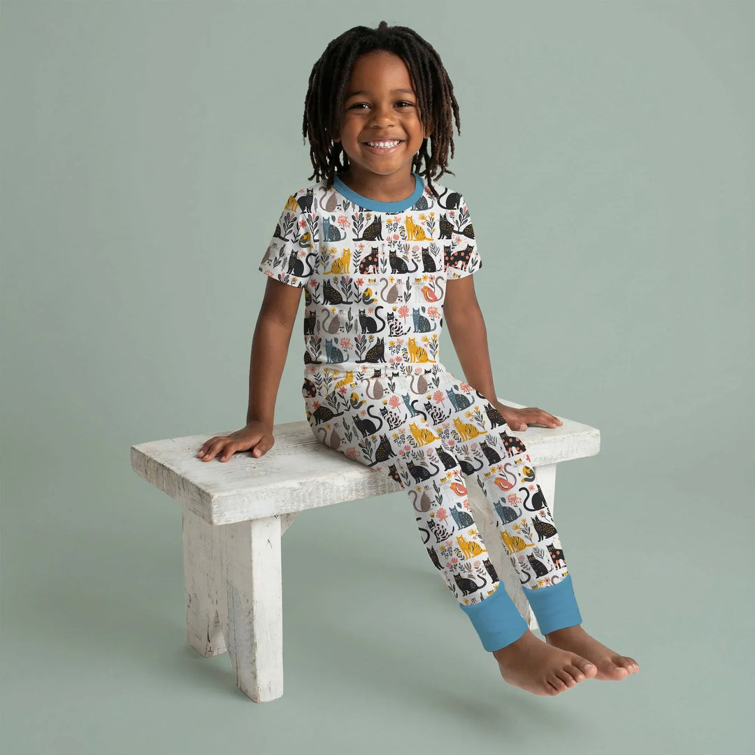Botanical Cats Bamboo Two Piece Short Sleeve Pajama Set