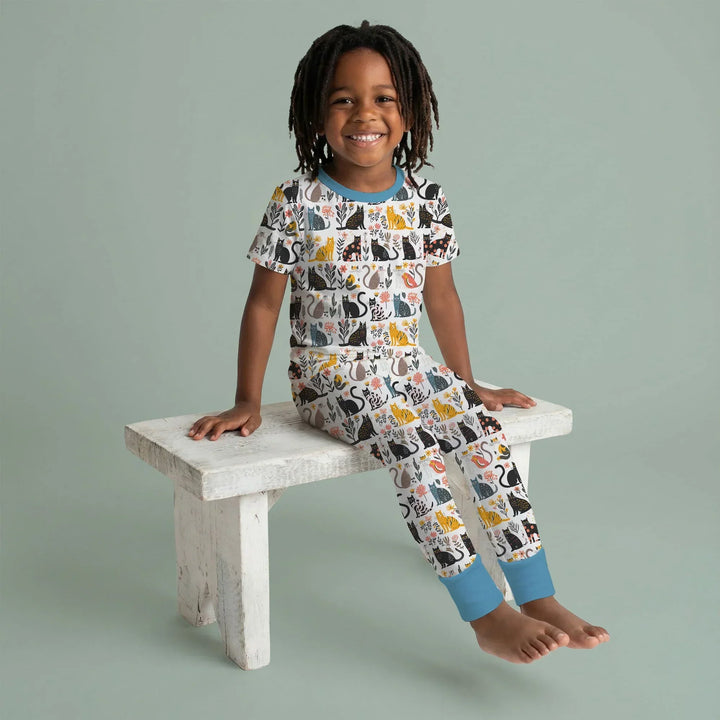 Botanical Cats Bamboo Two Piece Short Sleeve Pajama Set