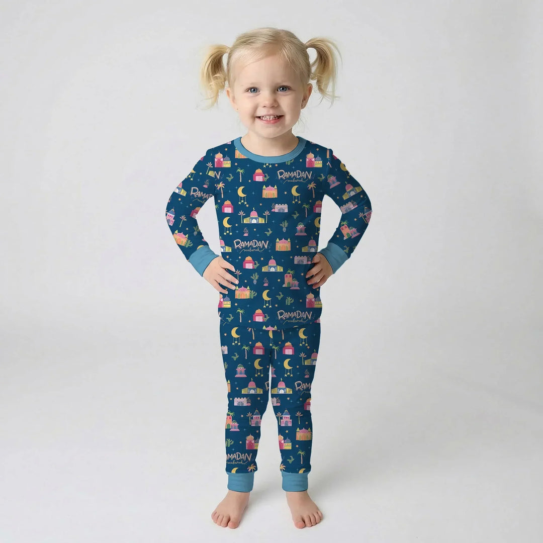 Ramadan Kareem Family Matching Bamboo Two Piece Long Sleeve Pajama Set