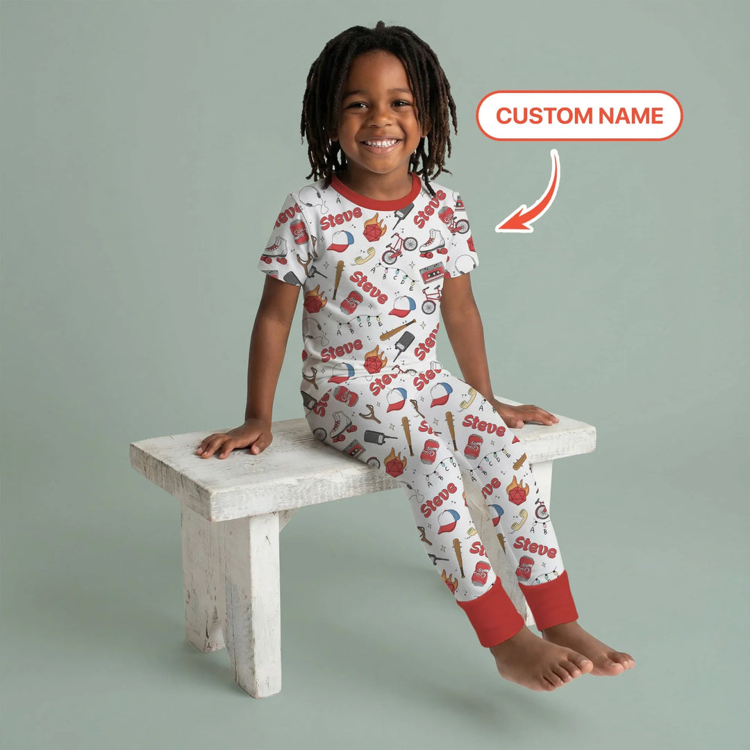 Custom Name Kids Adventure Bamboo Two Piece Short Sleeve Pajama Set