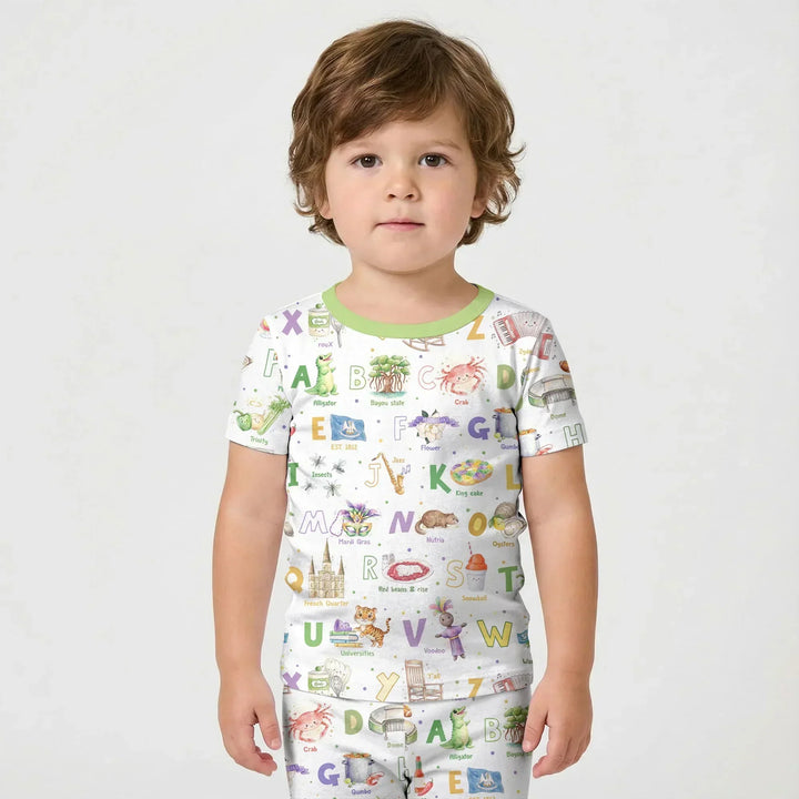 Alphabet of Lousiana Bamboo Two Piece Short Sleeve Shorts Pajama Set