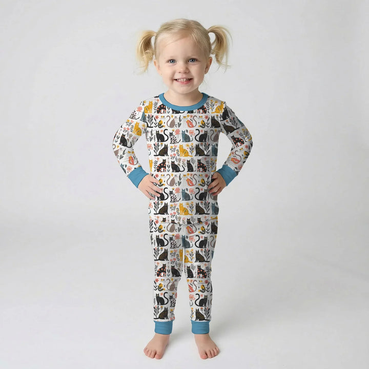 Botanical Cats Bamboo Two Piece Long Sleeve Pajama Set
