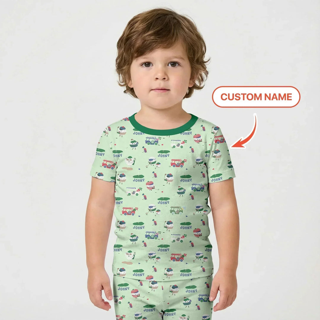 Cute Golf ball Bamboo Two Piece Short Sleeve Shorts Pajama Set