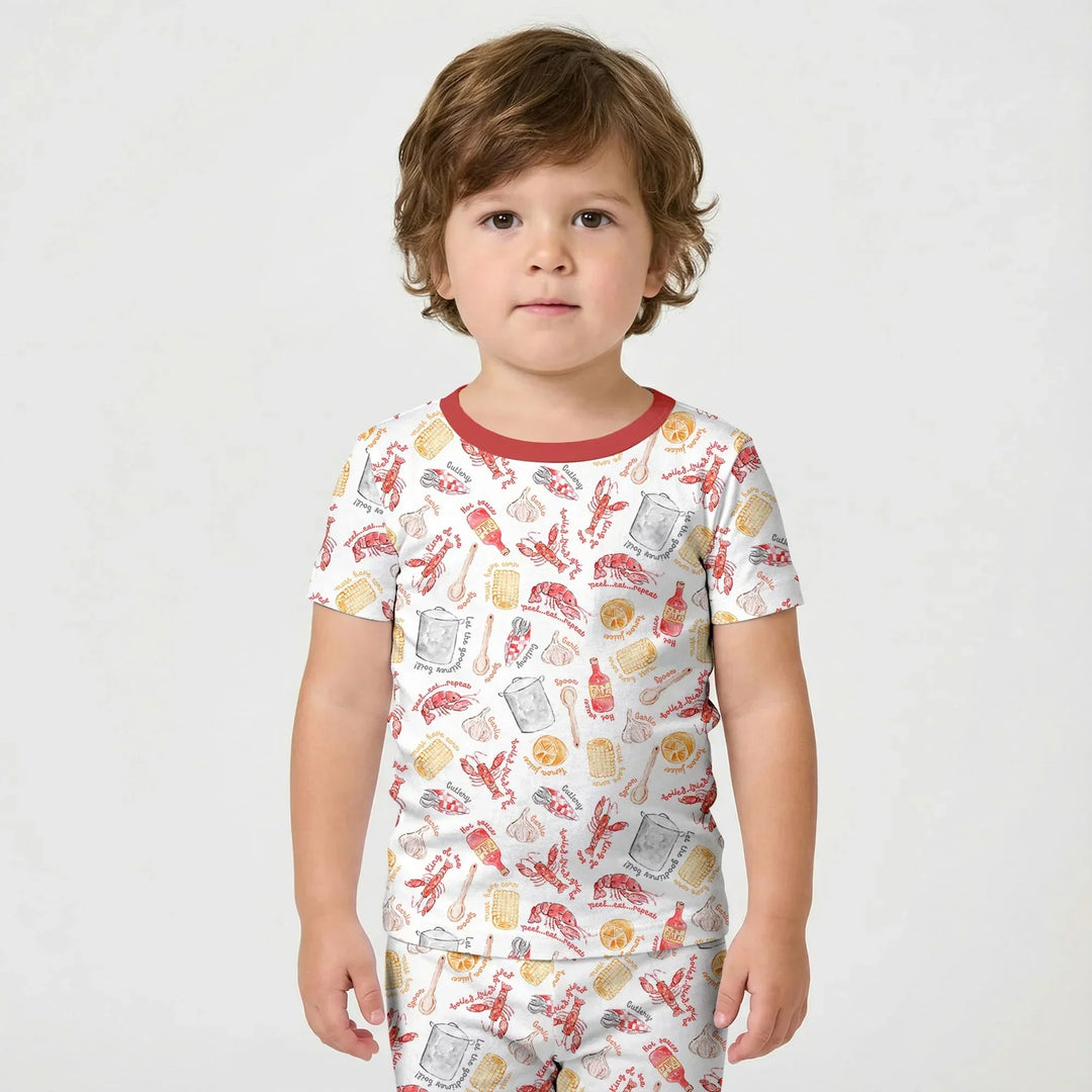 Crawfish Boil Bamboo Two Piece Short Sleeve Shorts Pajama Set