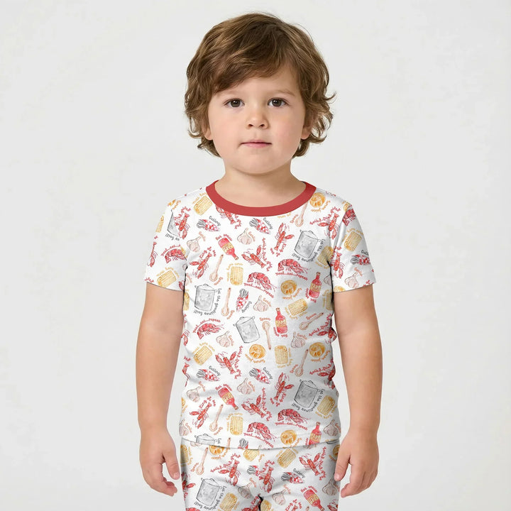 Crawfish Boil Bamboo Two Piece Short Sleeve Shorts Pajama Set