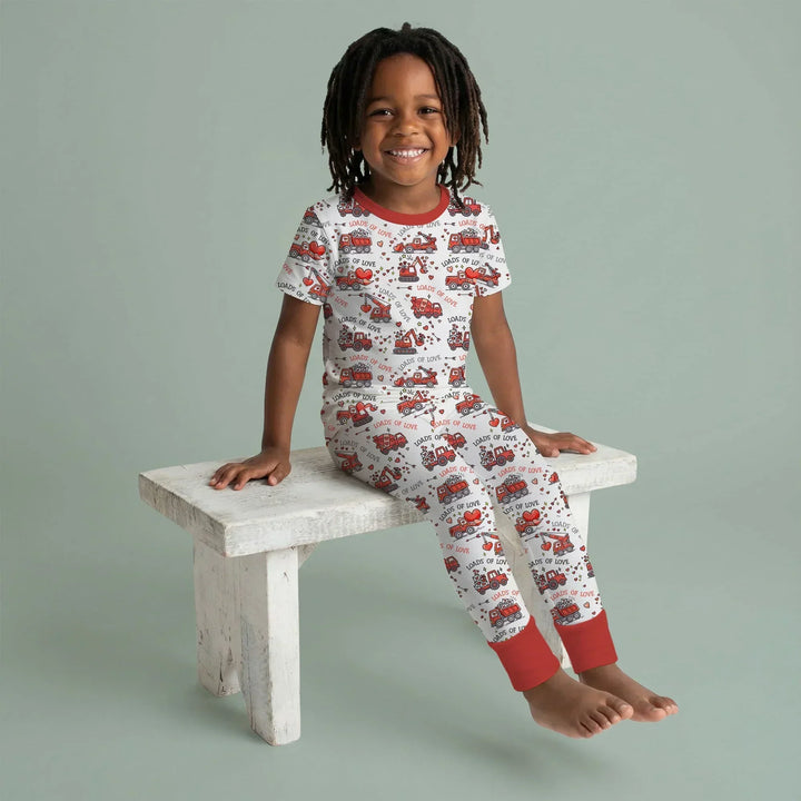 Construction Trucks Loads of Love Bamboo Two Piece Short Sleeve Pajama Set