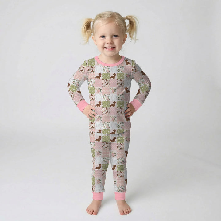 Floral Dachshund Grace Bamboo Two Piece Long Sleeve Pajama Set