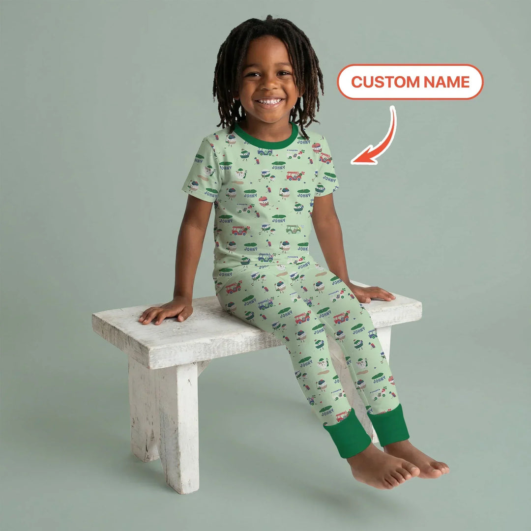 Cute Golf ball Bamboo Two Piece Short Sleeve Pajama Set