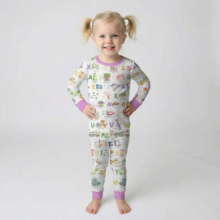 Alphabet of Lousiana Bamboo Two Piece Long Sleeve Pajama Set