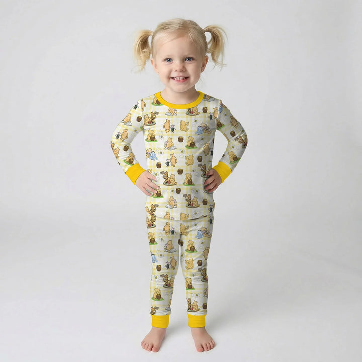 Bear & Friends Yellow Plaid Bamboo Two Piece Long Sleeve Pajama Set