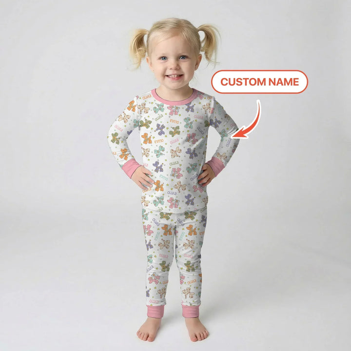 Custom Name Balloon Dog Bamboo Two Piece Long Sleeve Pajama Set