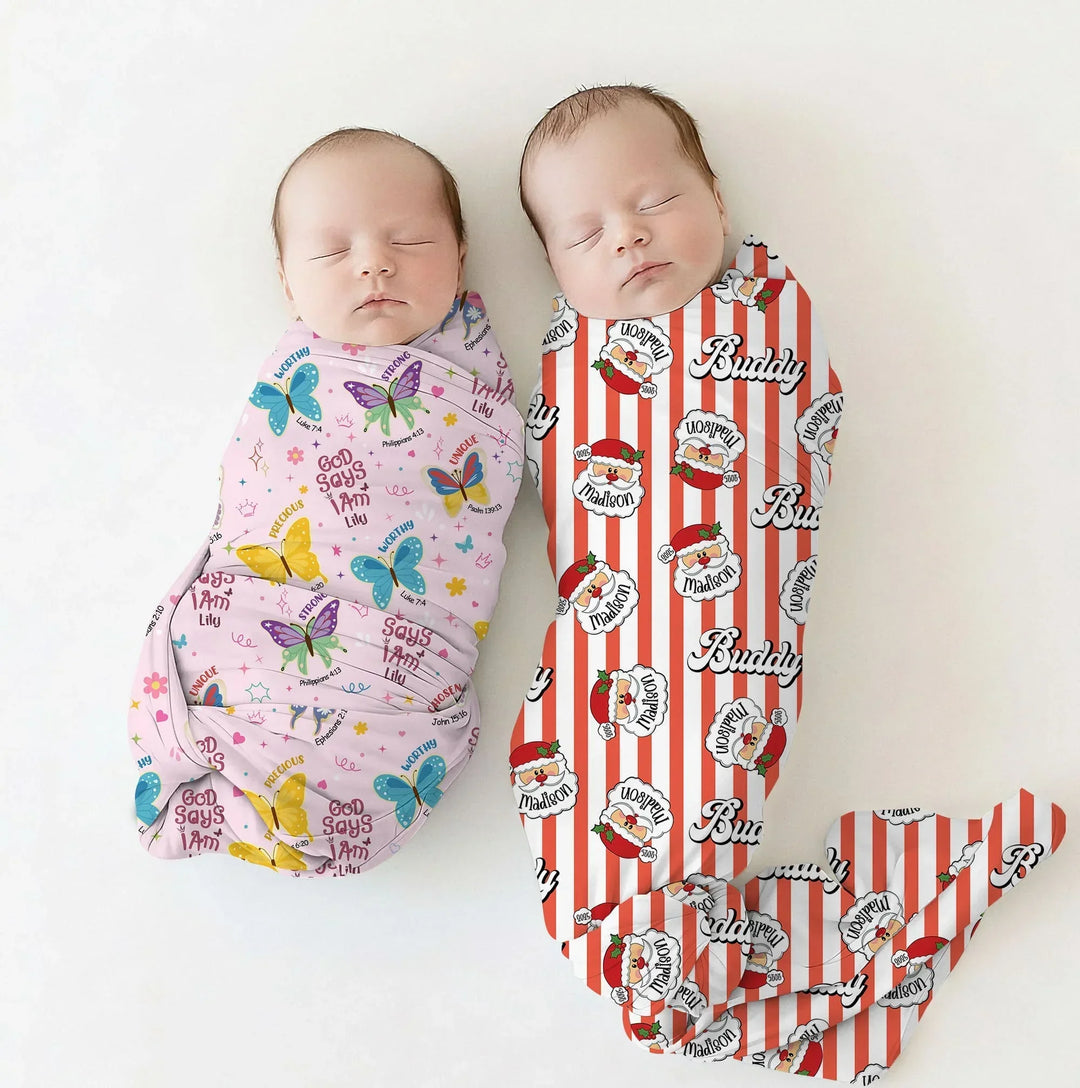 Christmas Santa Claus Custom Name Buddy Bamboo Swaddle Blanket