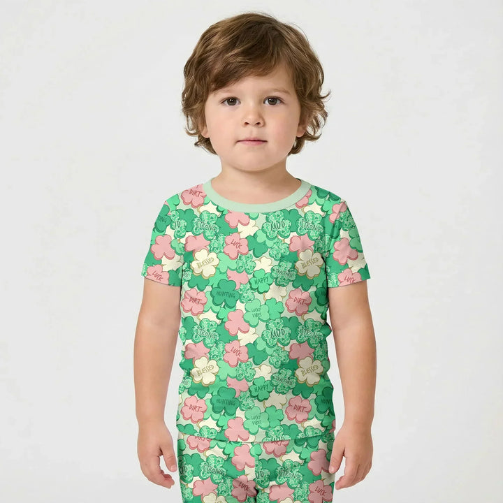 Lucky Vibes Shamrock Bamboo Two Piece Short Sleeve Shorts Pajama Set