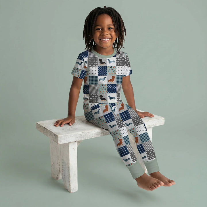 Playful Dachshund Delight Bamboo Two Piece Short Sleeve Pajama Set